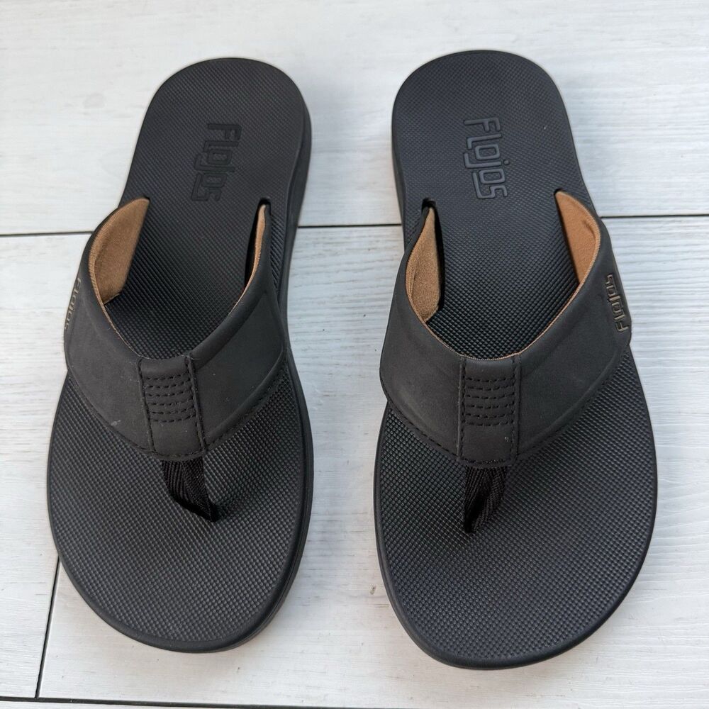 Flojos Flip Flops Men's Size 8 Black Memory Foam Sandals Water Resistant